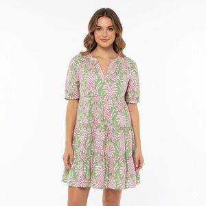 Crown & Ivy Pineapple Print Tiered Dress PM Green Pink preppy summer dress